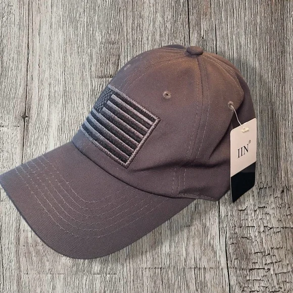 Charcoal American Flag Men's Baseball Cap - Picture 2 of 3